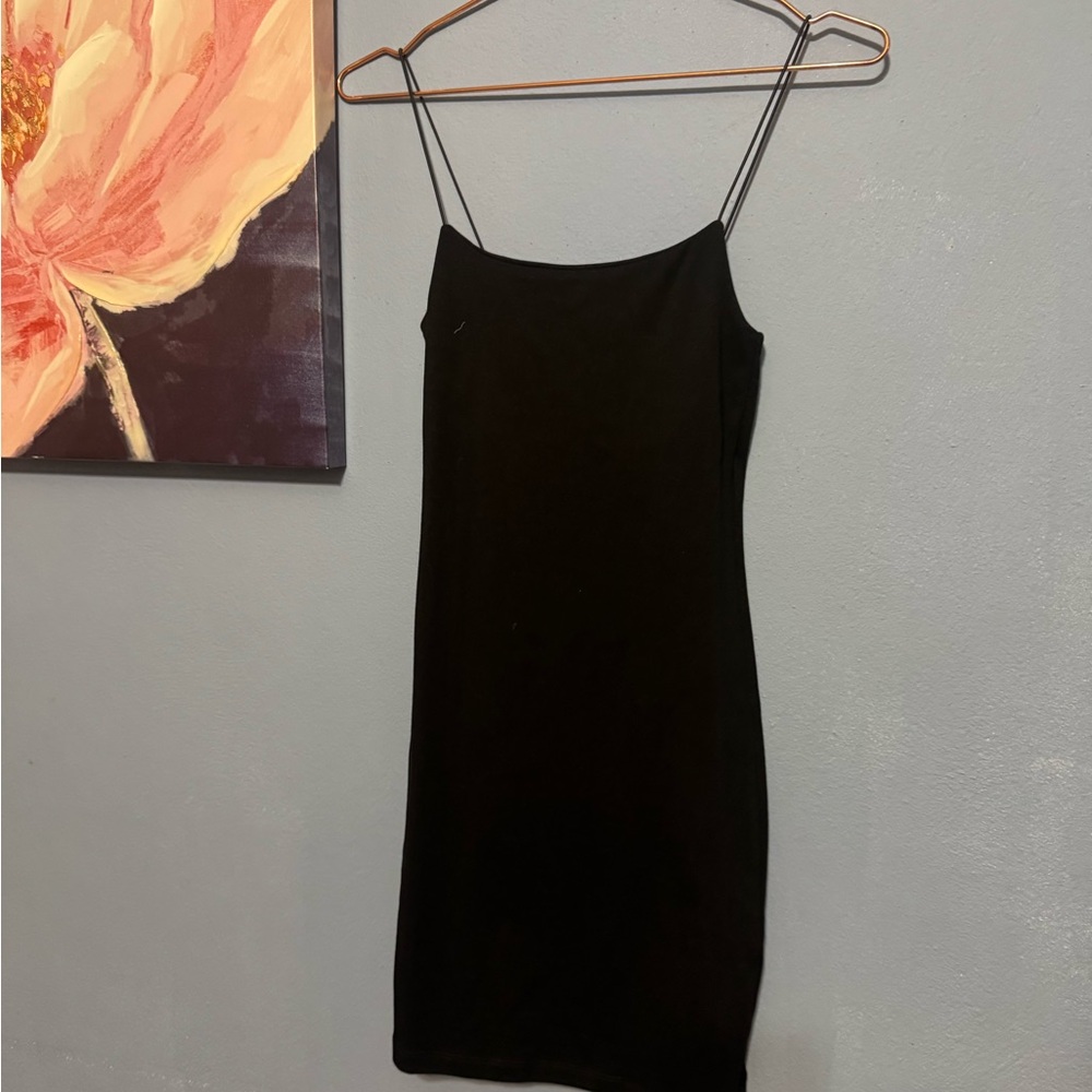 Zara Black Ribbed Mini Slip Dress